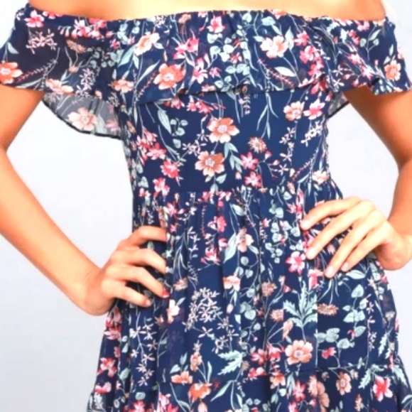 Lulu's blue floral off the shoulder mini dress - Picture 2 of 8
